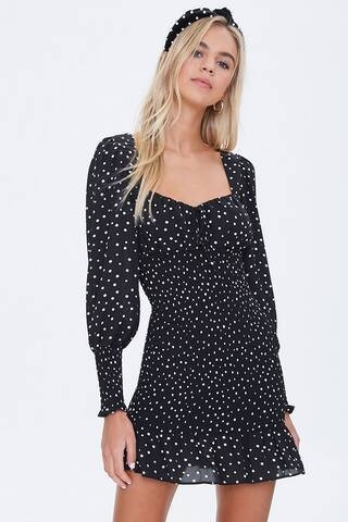Polka Dot Smocked Self-Tie Dress | Forever 21 (US)