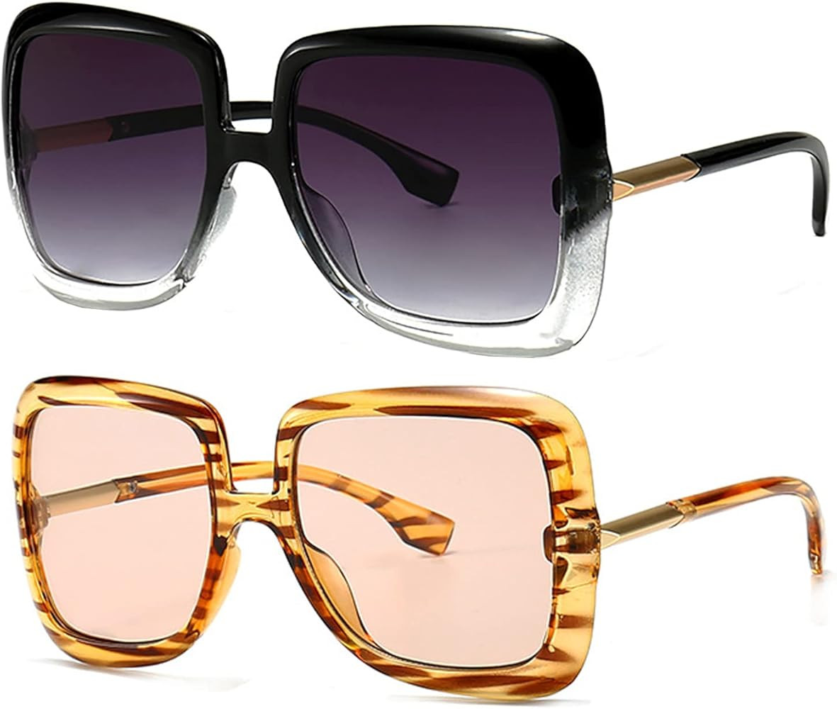 Oversized Square Sunglasses for Women Retro Trendy Big Sun Glasses Shades UV400 Protection | Amazon (US)