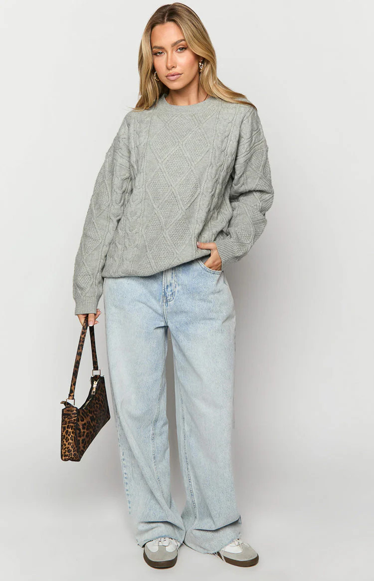 Hardy Grey Cable Knit Sweater | Beginning Boutique (US)