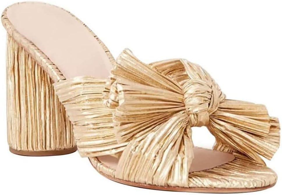 Chunky Heeled Sandals for Women Cute Pleated Bowknot Open Toe Ankle Strap Block Heel Sandals Summ... | Amazon (US)