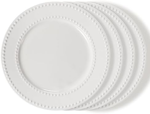 Embossed Salad Plates Set of 4, 8 inch White Ceramic Dessert Appetizer Plates, Small Dinner Plate... | Amazon (US)