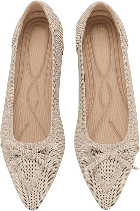 Women's Flats Pointed Toe Bow Knit Ballet Shoes Comfortable Dressy Mesh Slip On Flat | Amazon (US)