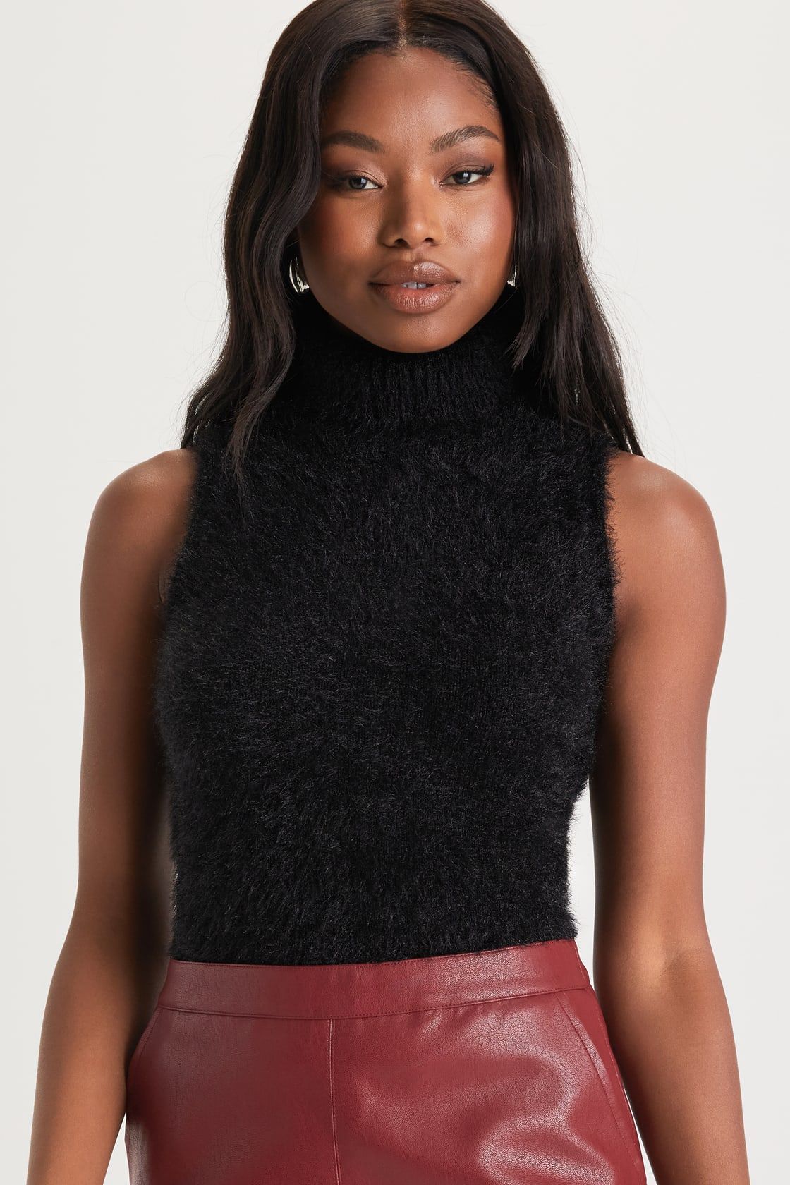 Undoubtedly Luxe Black Eyelash Knit Turtleneck Sleeveless Top | Lulus (US)