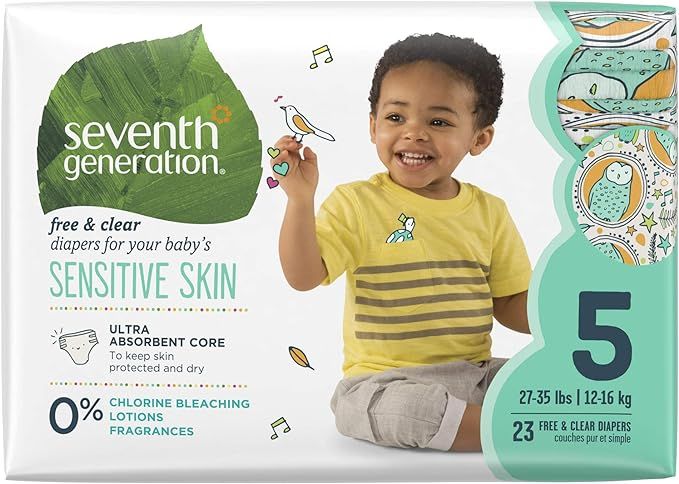 Seventh Generation Baby Diapers for Sensitive Skin, Animal Prints, Size 5, 23 Count | Amazon (US)
