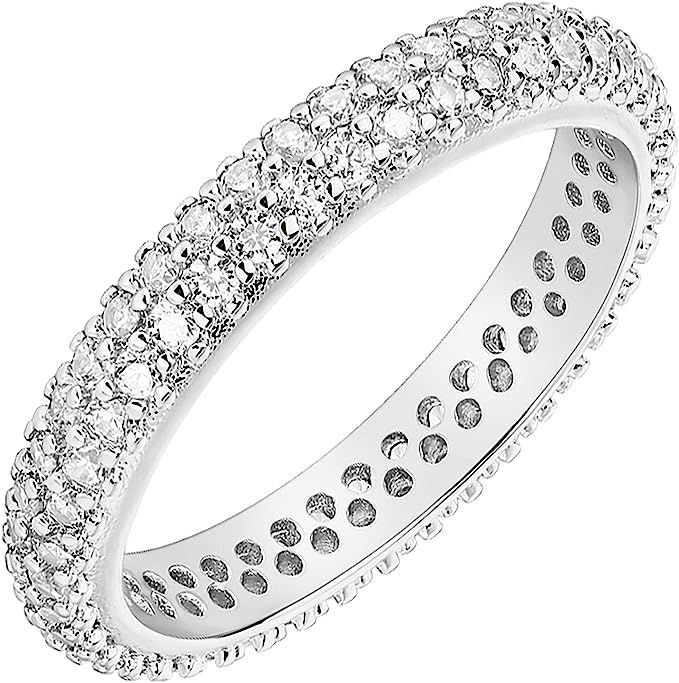 PAVOI 14K Gold Plated Cubic Zirconia Double Row Eternity Band for Women | Amazon (US)