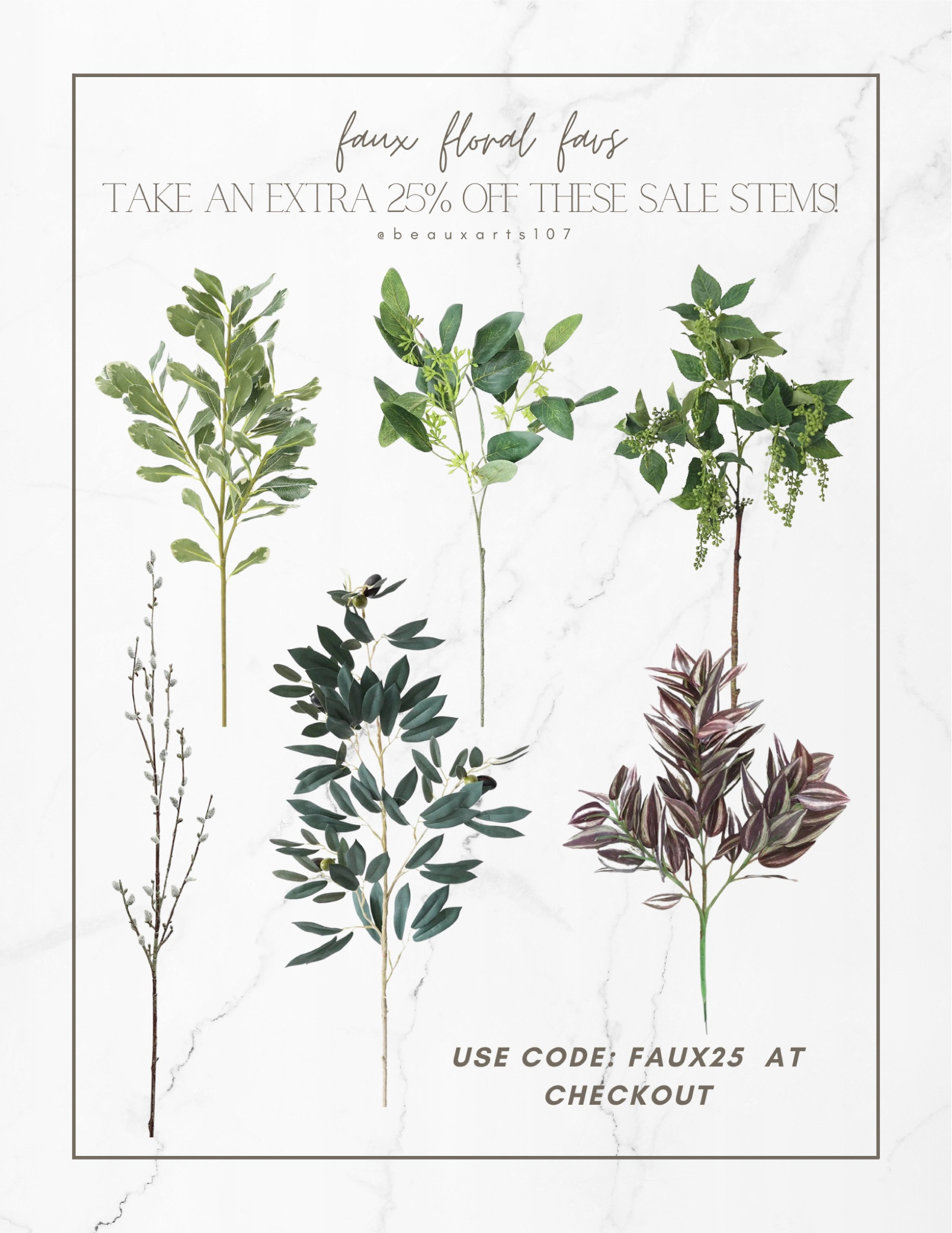 Take an extra 25% off these beautiful faux stems

#fauxflorals #fauxgreenery 

#LTKSale #LTKsalealert #LTKstyletip #LTKhome #LTKFind #LTKunder50
