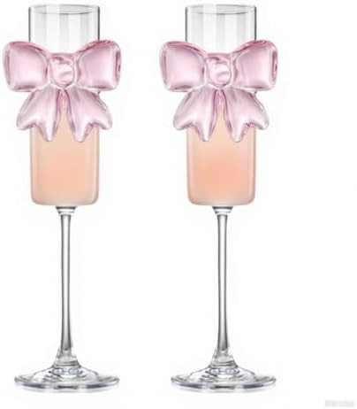 2 Pack Pink Bow Champagne Glasses Coquette Bow Wine Glasses Wine Cocktails Glassware for Home Bar... | Amazon (US)