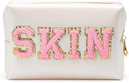 Amazon.com : Y1tvei Preppy Patch SKIN Varsity Letter Cosmetic Toiletry Bag PU Leather Portable Ma... | Amazon (US)