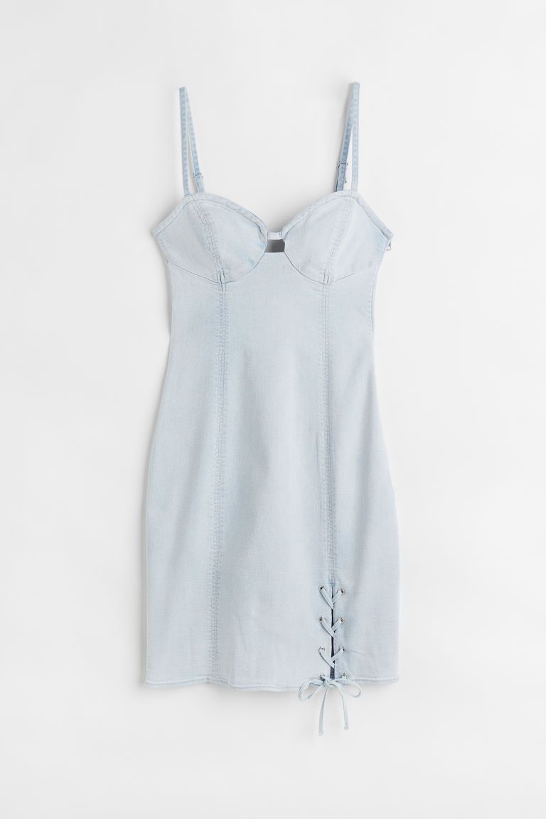 H & M - Lacing-detail denim dress - Blue | H&M (UK, MY, IN, SG, PH, TW, HK)