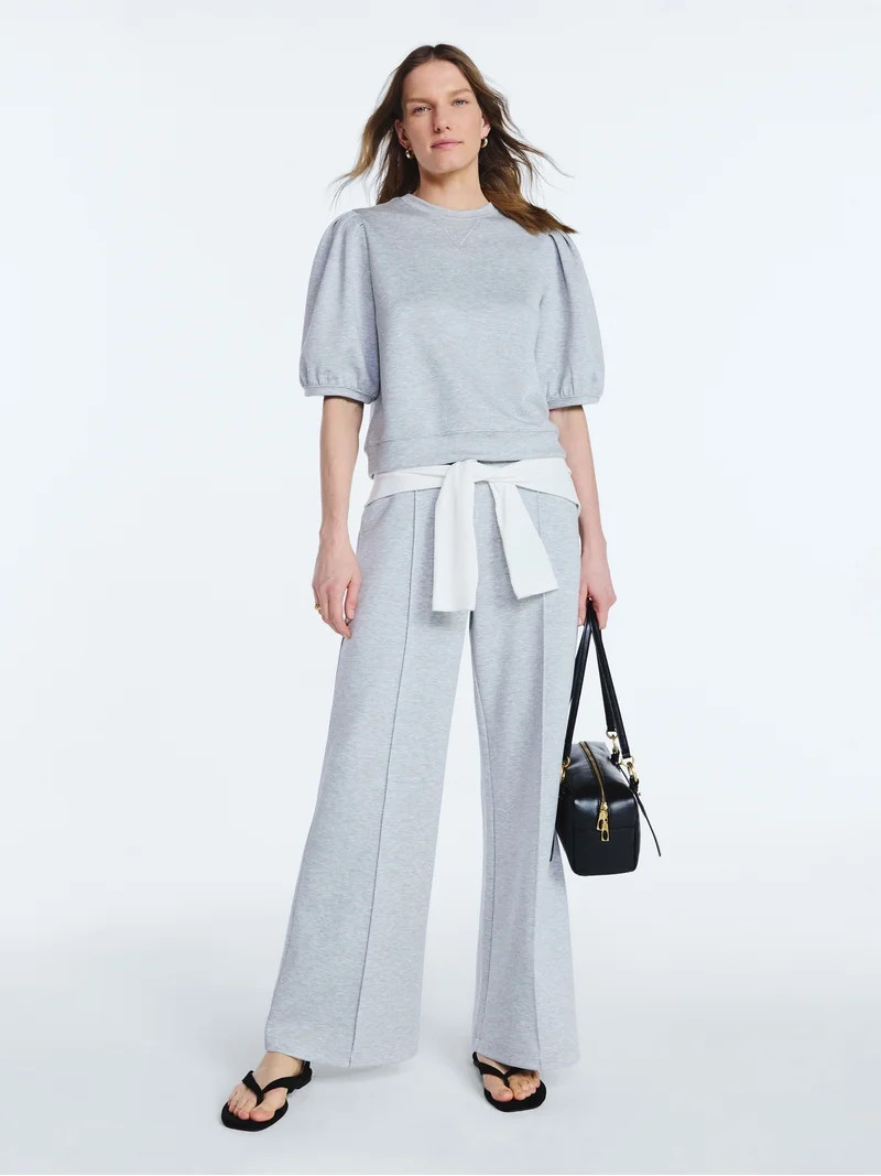 Scoop Women's and Women's Plus New Scubaknit Pleated Sleeve Top, Sizes XS-4X | Walmart (US)