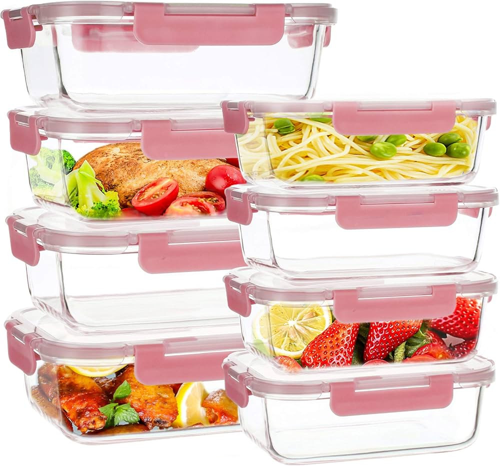 8 Pack Glass Food Storage Containers with Lids, 2 Size [34oz+12oz] Airtight Meal Prep Containers ... | Amazon (US)