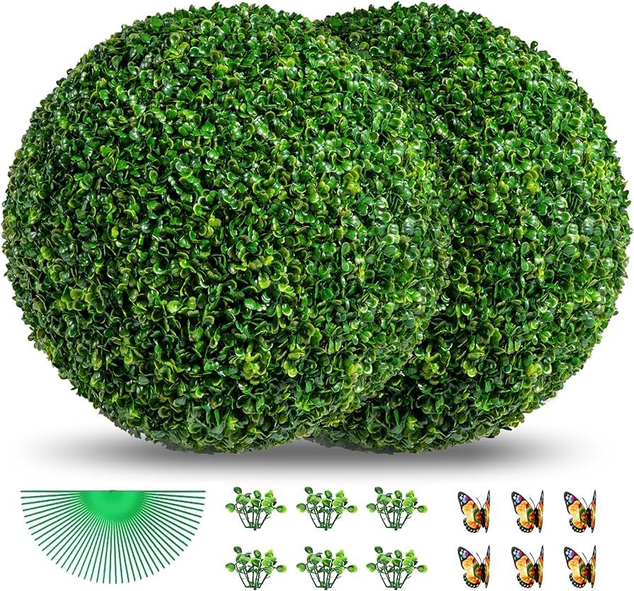 2PCS 18.9 Inch Artificial Plant Topiary Ball, UV Resistant Anti-Fading Faux Boxwood Balls, Hangin... | Amazon (US)
