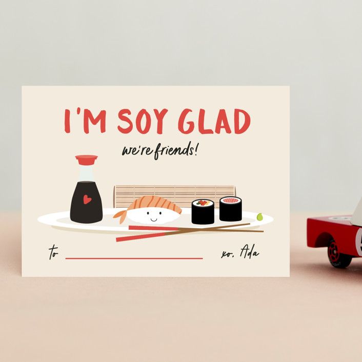"Soy Glad" - Customizable Classroom Valentine's Day Cards in Beige by Christie Garcia. | Minted