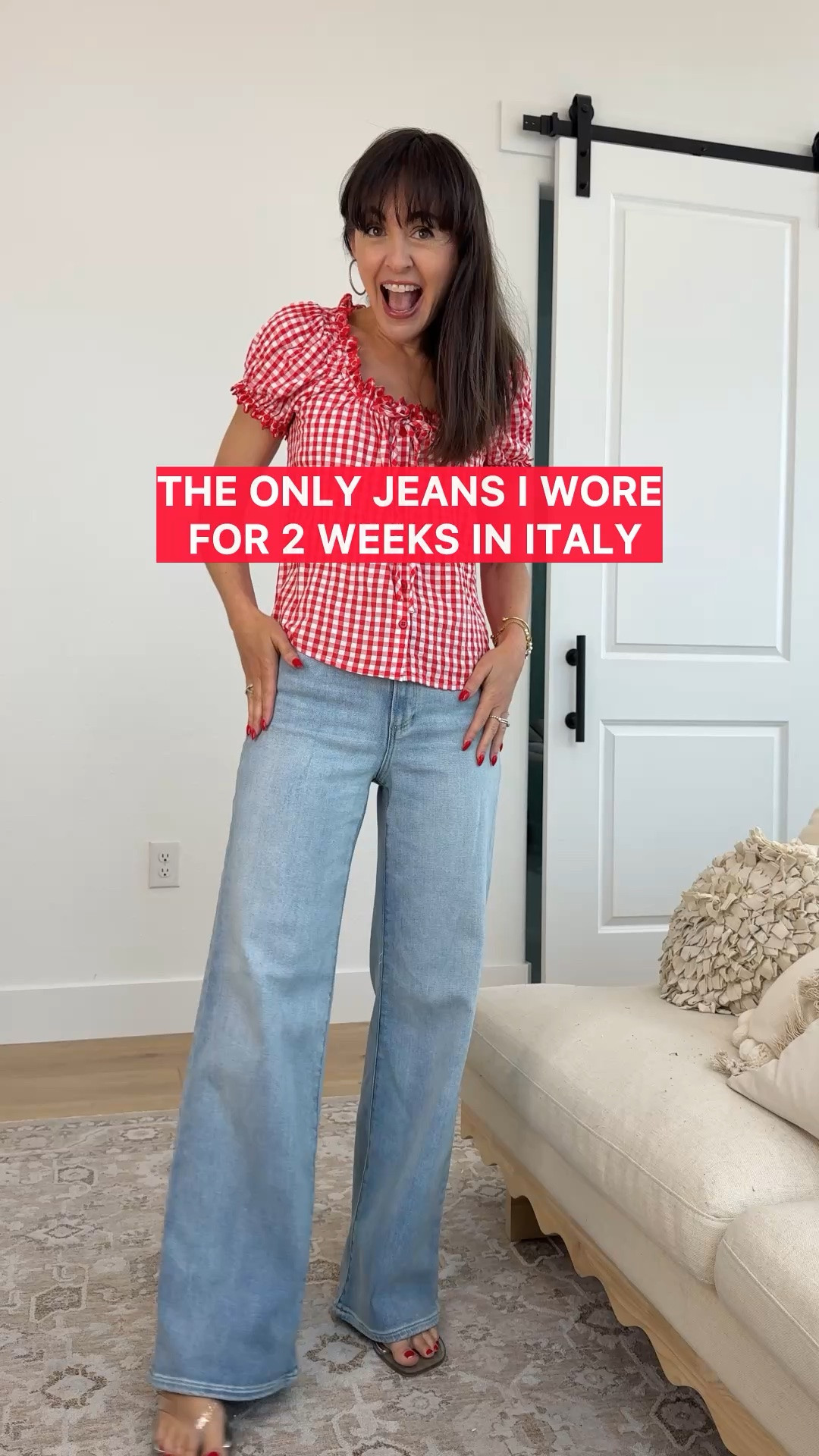 The only jeans I wore for two weeks in Italy. Transcend fabric that doesn’t stretch out, soft as pajamas, real pockets — and not the $225 sweatpants jeans every influencer is pushing right now. I washed them the minute I got home and put them back on. Links below.