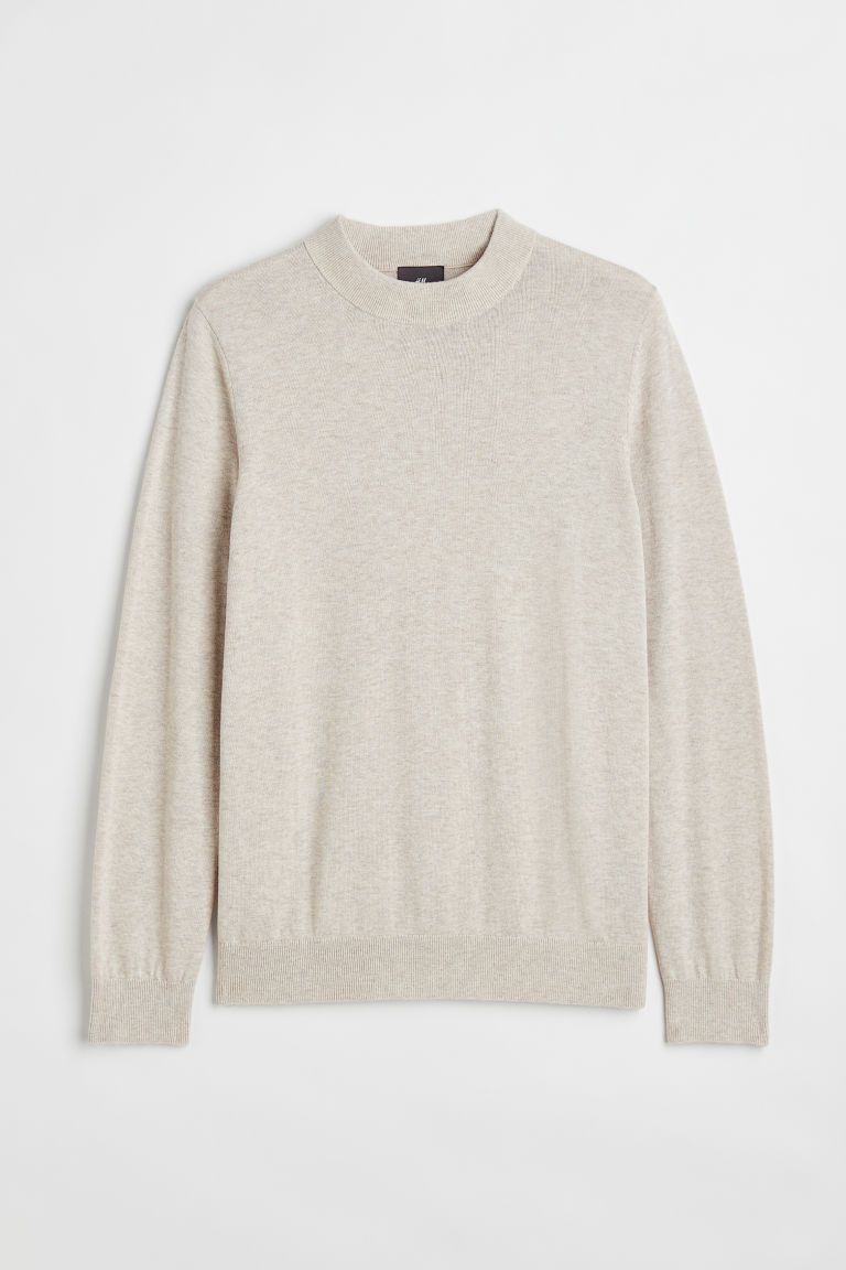H & M - Slim Fit Fine-knit Mock Turtleneck Sweater - Beige | H&M (US + CA)