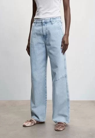 Calça Jeans Mango Wide Leg Estonada Azul | Dafiti (BR)