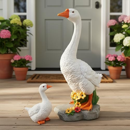Porch Goose Garden Statue 2 Pack, Mom and Baby Goose Garden Decor, 20 Inches High Goose Statue, Big Resin Yard Decor, Outdoor Geese Figurine for Patio,Porch,Yard,Lawn Ornament, Gifts for Mom | Amazon (US)