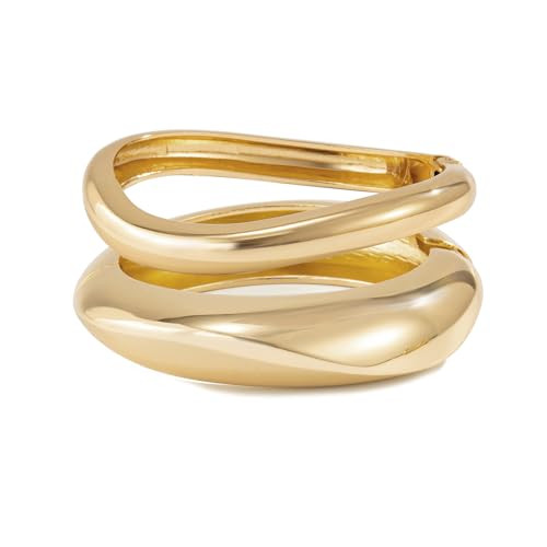 Gold Bangle Bracelets for Women Wide Chunky Cuff Bracelet Stack Trendy Open Adjustable Twist Cuff... | Amazon (US)