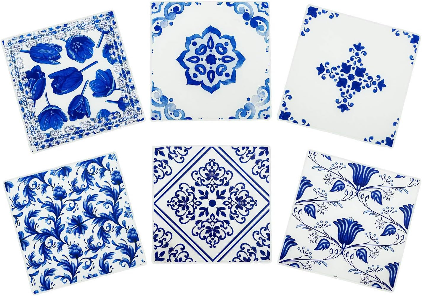 Delft Blue Ceramic Coasters for Drinks Set of 6 in Steel Holder-Farmhouse Style Absorbent Drink C... | Amazon (US)