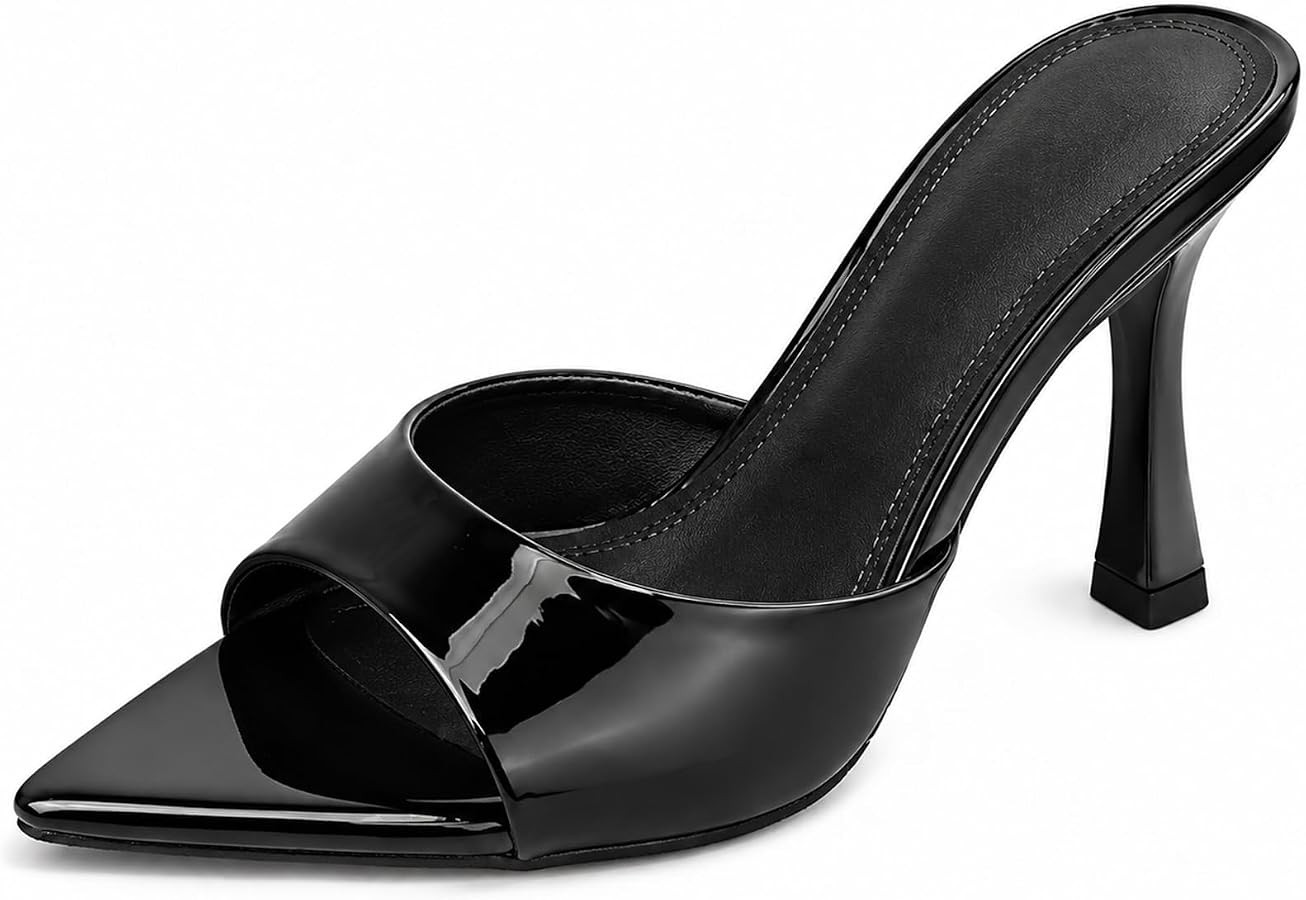 Women's Patent Leather Pointed Toe Open Toe High Heel Sandals Comfortable Slingback Slip-On Mule ... | Amazon (US)