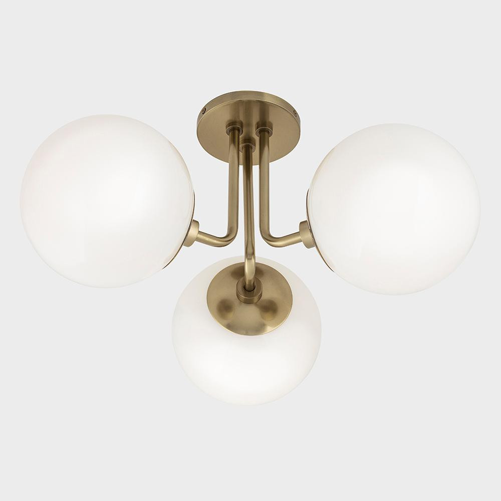 Stella 3-Light Aged Brass Semi-Flush Mount with Opal Glossy Glass | The Home Depot