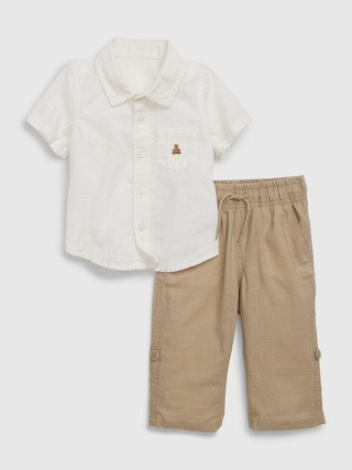 Baby Linen-Cotton Roll-Cuff Outfit Set | Gap (US)