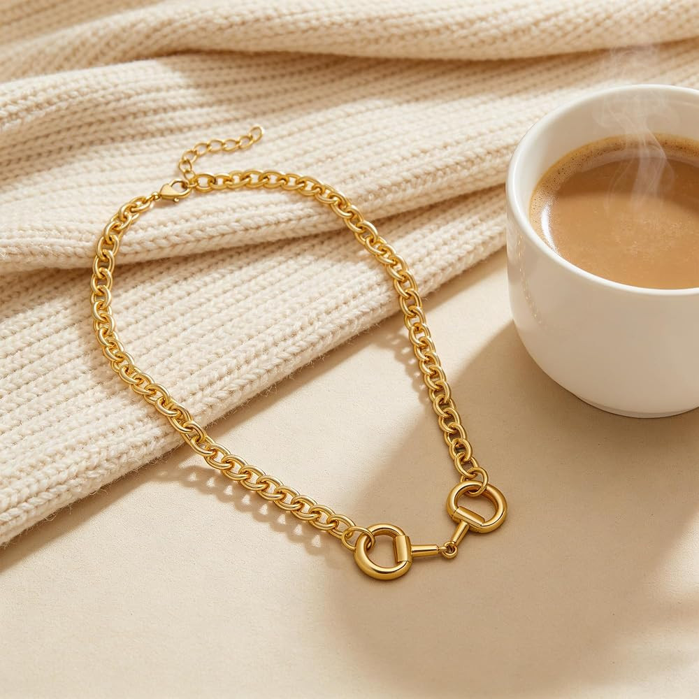 Gold Chunky Necklace for Women Horsebit Pendant Necklace Western Statement Necklaces Trendy Jewel... | Amazon (US)