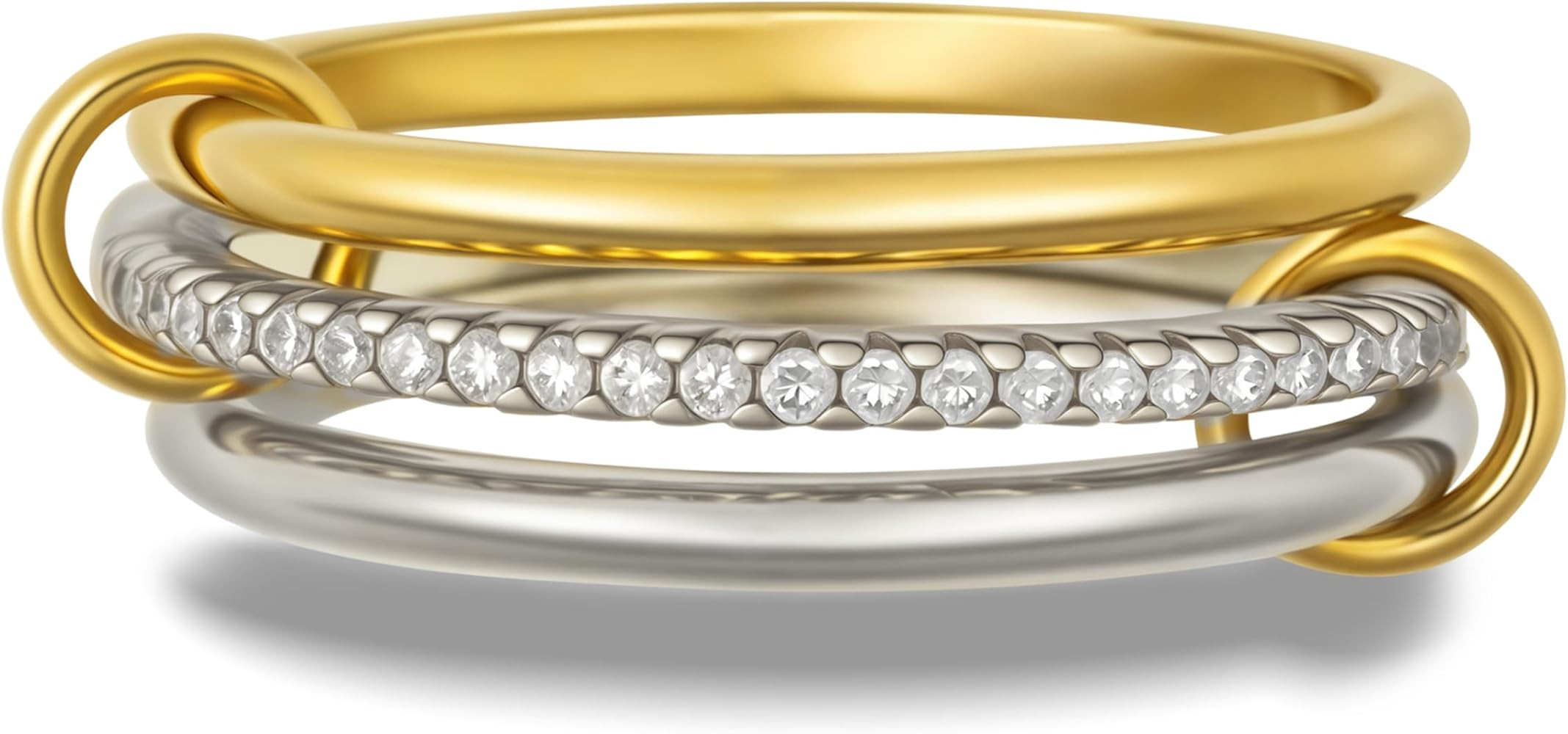 Stackable Rings for Women, Multicolored Connected Ring Set, Gold Silver Multi-Link Connected Ring... | Amazon (US)