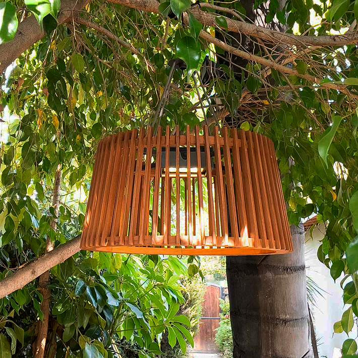 Muse 10" High Weathered Teak LED Solar Tree Hanging Shade Light - #155W1 | Lamps Plus | Lamps Plus