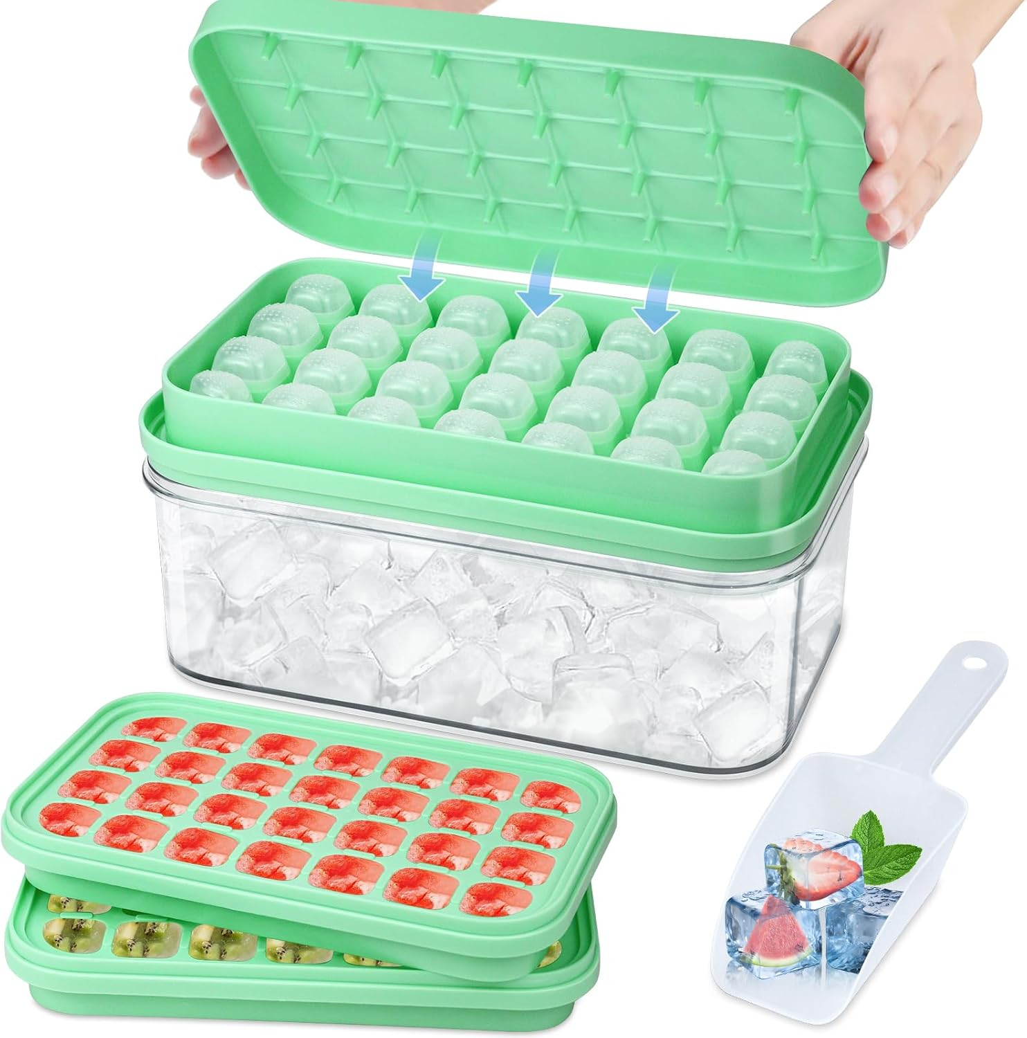 Ice Cube Tray with Lid & Bin, Large Silicone Ice Cube Moulds BPA Free, Easy Press to Release All ... | Amazon (UK)