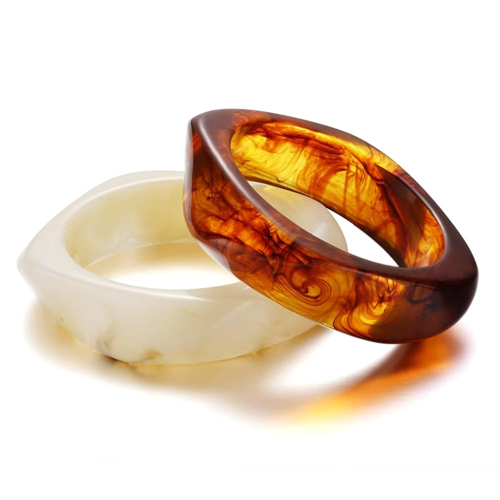 4 Pcs Square Acrylic Resin Bangle Bracelets Wide Irregular Geometric Plastic Bracelet Wristbands ... | Amazon (US)