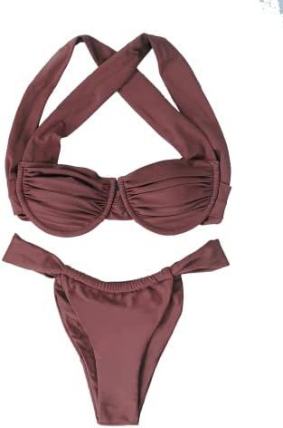 Brown Swimsuit Women Two Piece Swimwear Bathing Suit String Bikini Swimsuit Swimsuit Set S | Amazon (US)