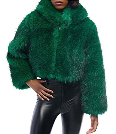 Azalea Wang Gemini Statement Faux Fur Collared Cropped Jacket - L | Dillard's
