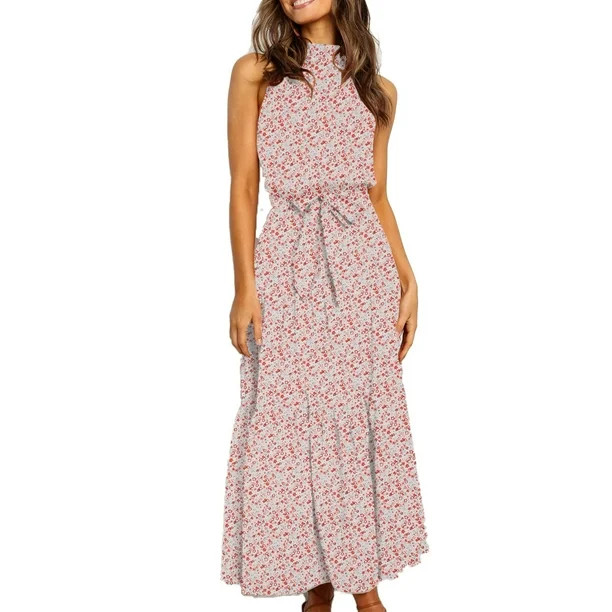 SHIBEVER Casual Halter Dress for Women Summer Boho Floral Backless Sleeveless Party Maxi Dress - ... | Walmart (US)