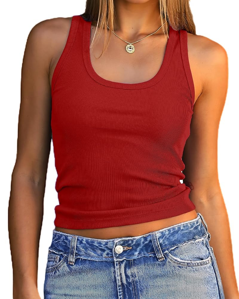 Dwnval Womens Sexy Sleeveless Scoop Neck Tank Tops Summer Slim Fitted Ribbed Kintted Full Length ... | Amazon (US)