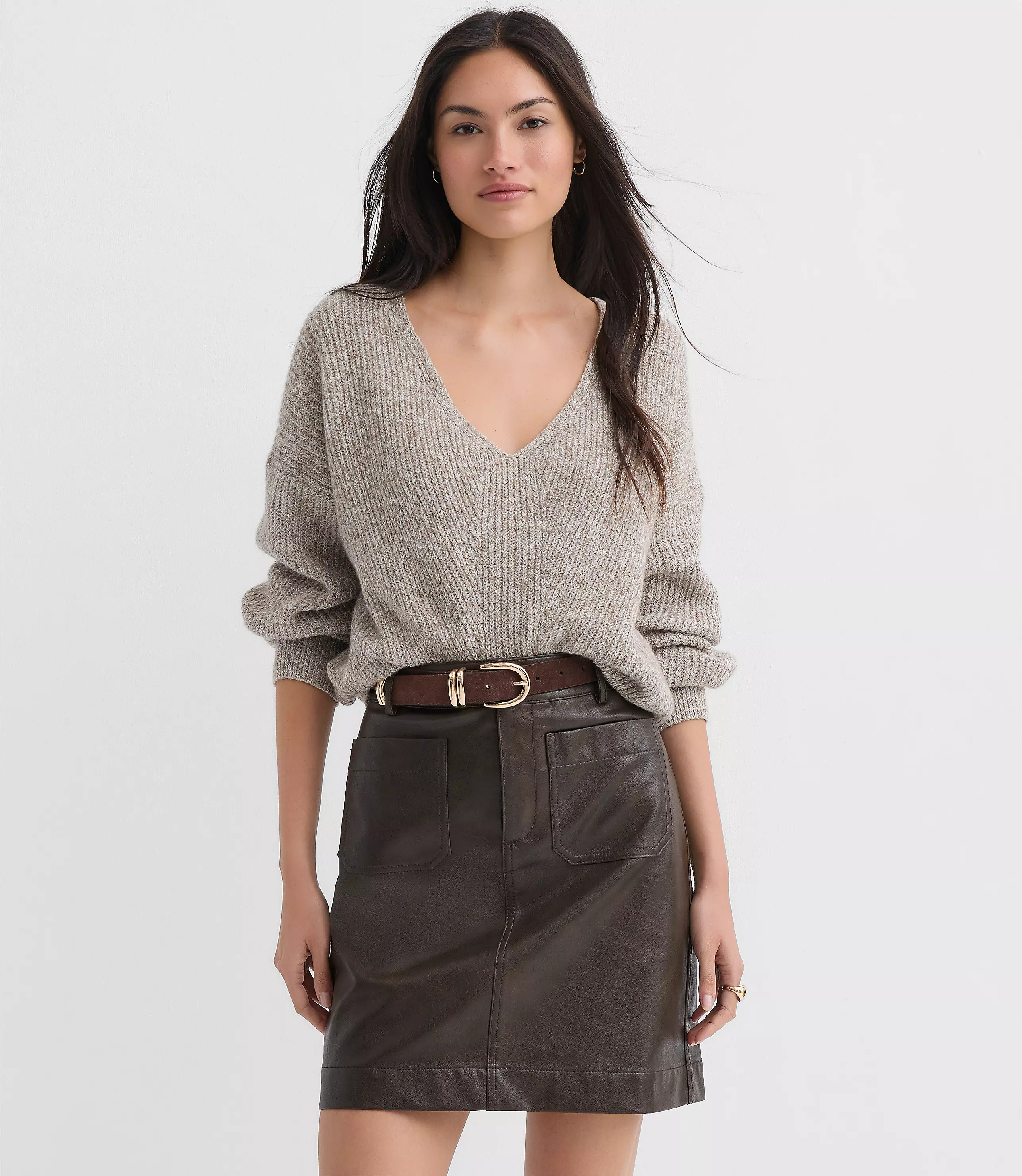 Petite Angled Ribbed V-Neck Sweater | LOFT