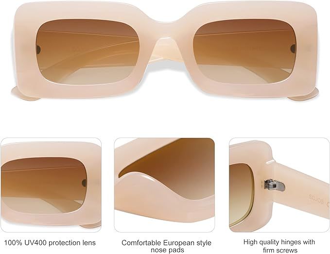 SOJOS Retro 90s Nude Rectangle Sunglasses Womens Mens Trendy Chunky Glasses | Amazon (US)