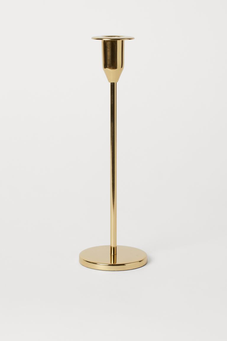 Tall metal candlestick with a round base. Height 10 1/4 in. | H&M (US + CA)