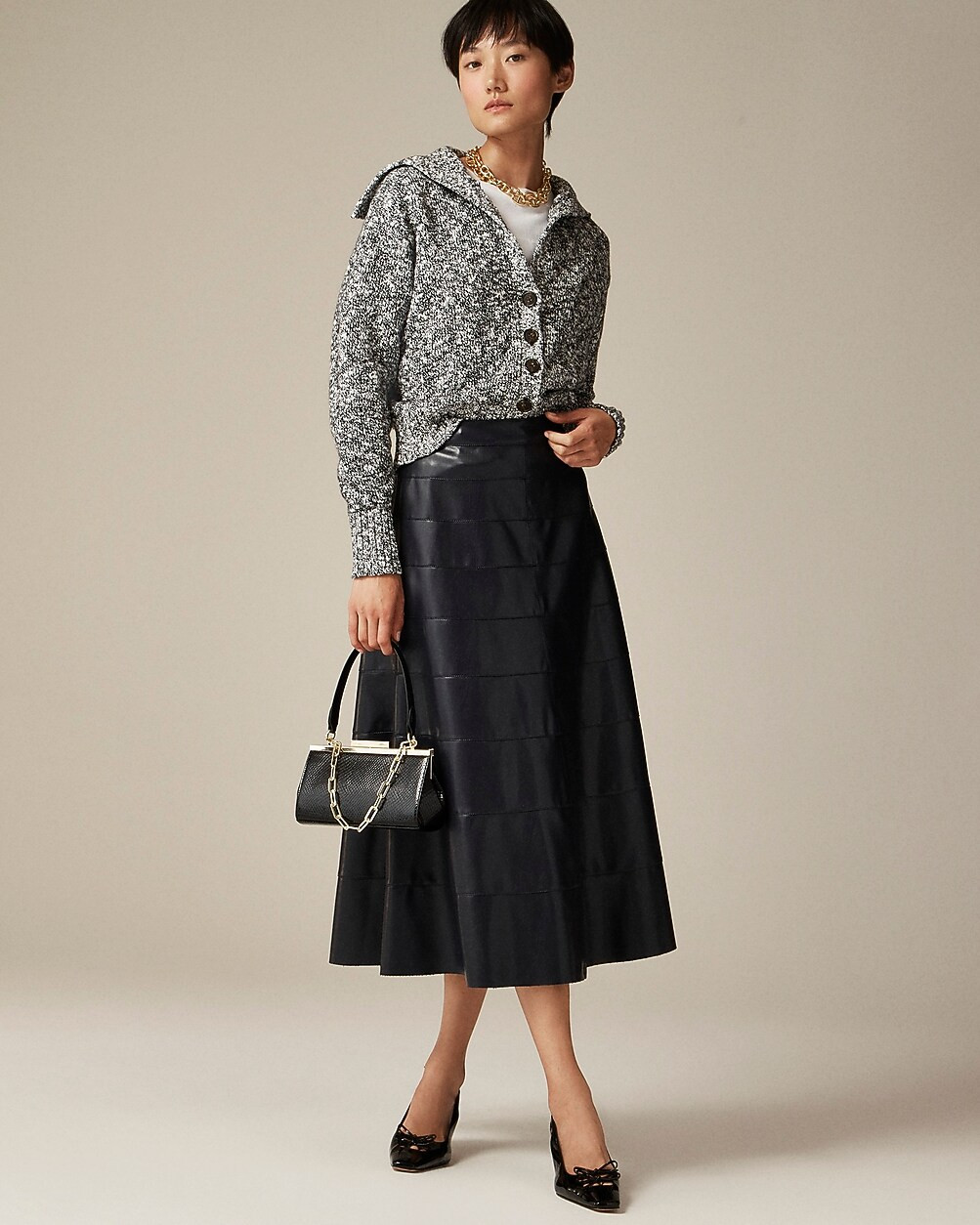 Seamed circle skirt in faux leather | J. Crew US