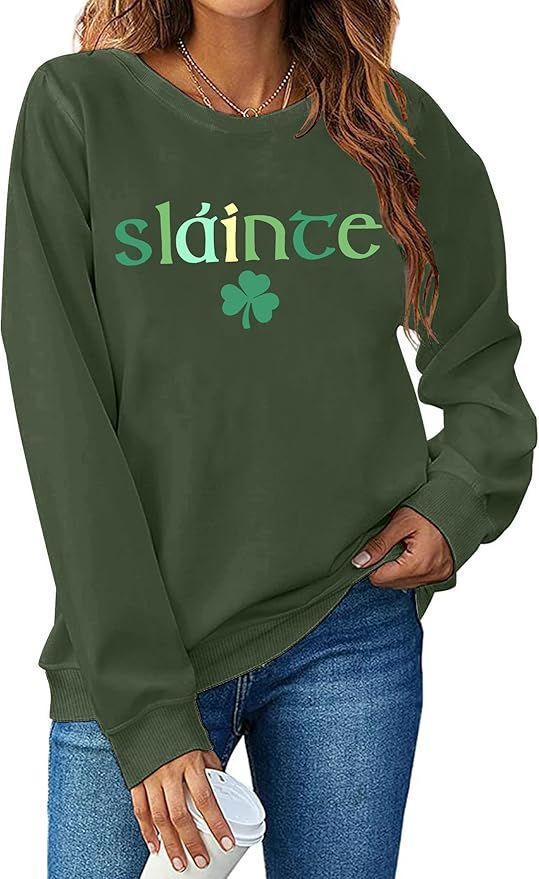 St. Patrick's Day Sweatshirt Women Shamrock Heart Shirts Irish Gift Crewneck Casual Loose Fit Top... | Amazon (US)