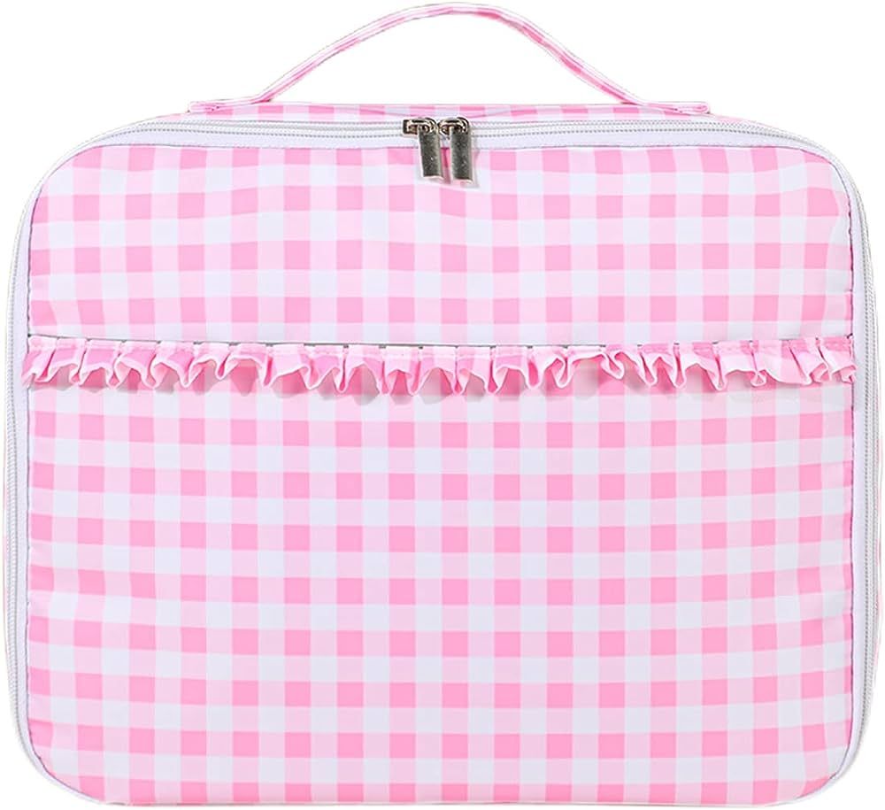 EMBRUNIOICE Lunch Bag for Women, Ruffle Plaid Ladies Insulated Lunch Box, Lightweight Leakproof L... | Amazon (US)