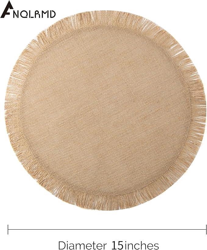 ANQLRMD Burlap Round Placemats Set of 4 Spring Decor, Boho Natural Jute with Fringe Table Mats fo... | Amazon (US)