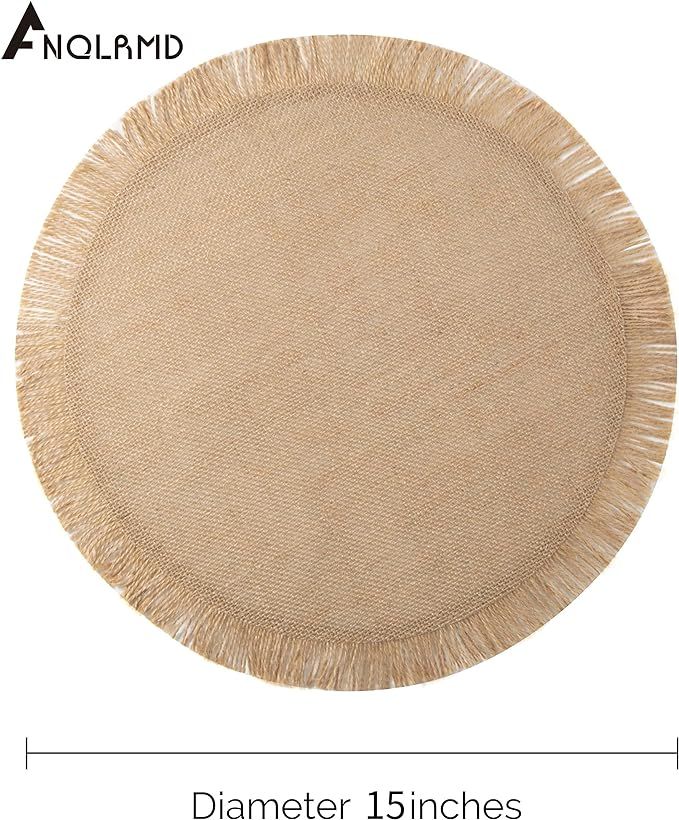 ANQLRMD Burlap Round Placemats Set of 4 Spring Decor, Boho Natural Jute with Fringe Table Mats fo... | Amazon (US)