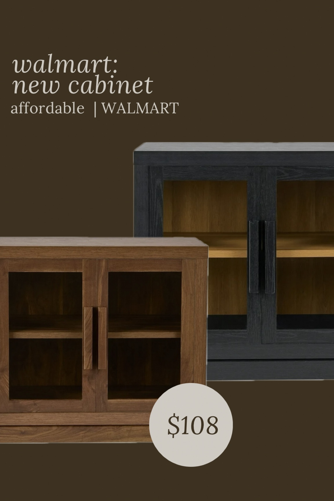 Super affordable cabinet from Walmart, you could stack two or three of these together for a large media stand or a buffet table or a sideboard could also be a nightstand in a kids bedroom or a guest bedroom, brown cabinet, black cabinet with natural wood at Walmart, living room, Walmart bedroom

#LTKStyleTip #LTKHome #LTKSaleAlert