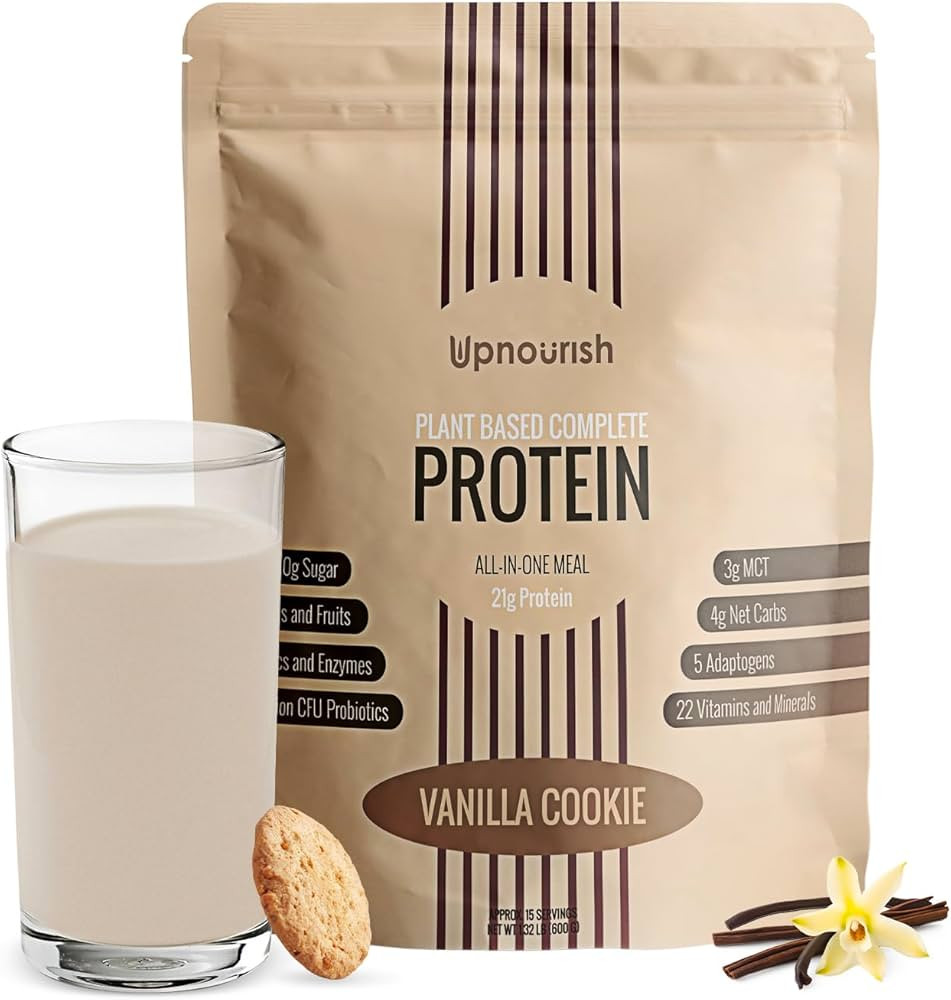 UpNourish Vanilla Cookie Vegan Protein Powder 54 Superfoods Powder,1.5 Billion CFU Probiotics 21g... | Amazon (US)