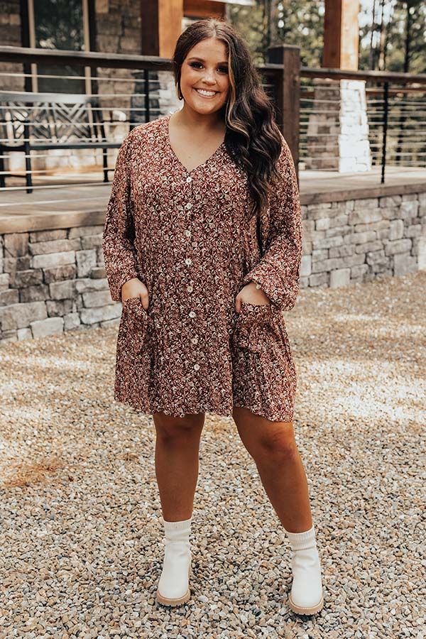 The Montana Floral Shift Dress in Rust Curves | Impressions Online Boutique