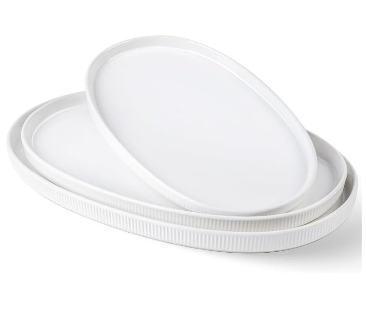 theterra Ceramic Serving Platter, 15.6"/14.4"/12.2" Oval Serving Dishes for Entertaining, Oven Safe, Microwave Safe, Serving Plates Set of 3 for Wedding, Party, Turkey, Bright White | Amazon (US)