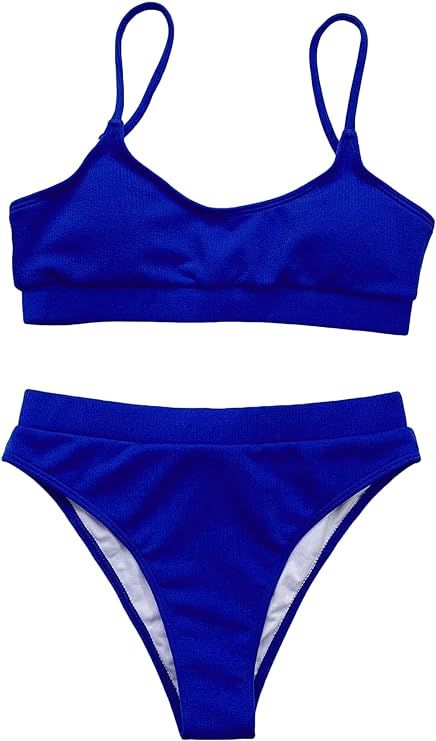 Milumia Women's 2PCS Bikini Set Scoop Neck Ribbed Knit High Cut Swimsuits | Amazon (US)