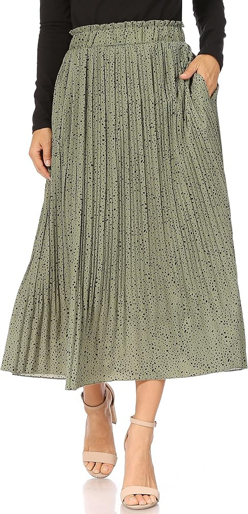 Pleated Midi Skirts for Women with Pockets, Elastic High Waisted Skirt Reg & Plus Size Womens Sum... | Amazon (US)
