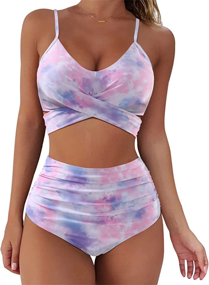 SUUKSESS Women Wrap Bikini Set Push Up High Waisted 2 Piece Swimsuits | Amazon (US)